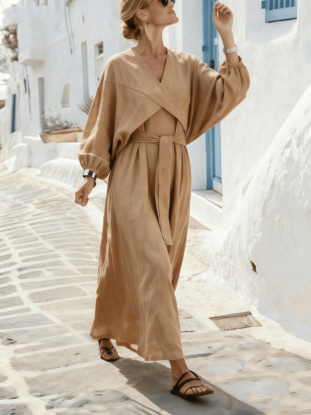 Women's V-Neck Long-Sleeved Irregular Dress