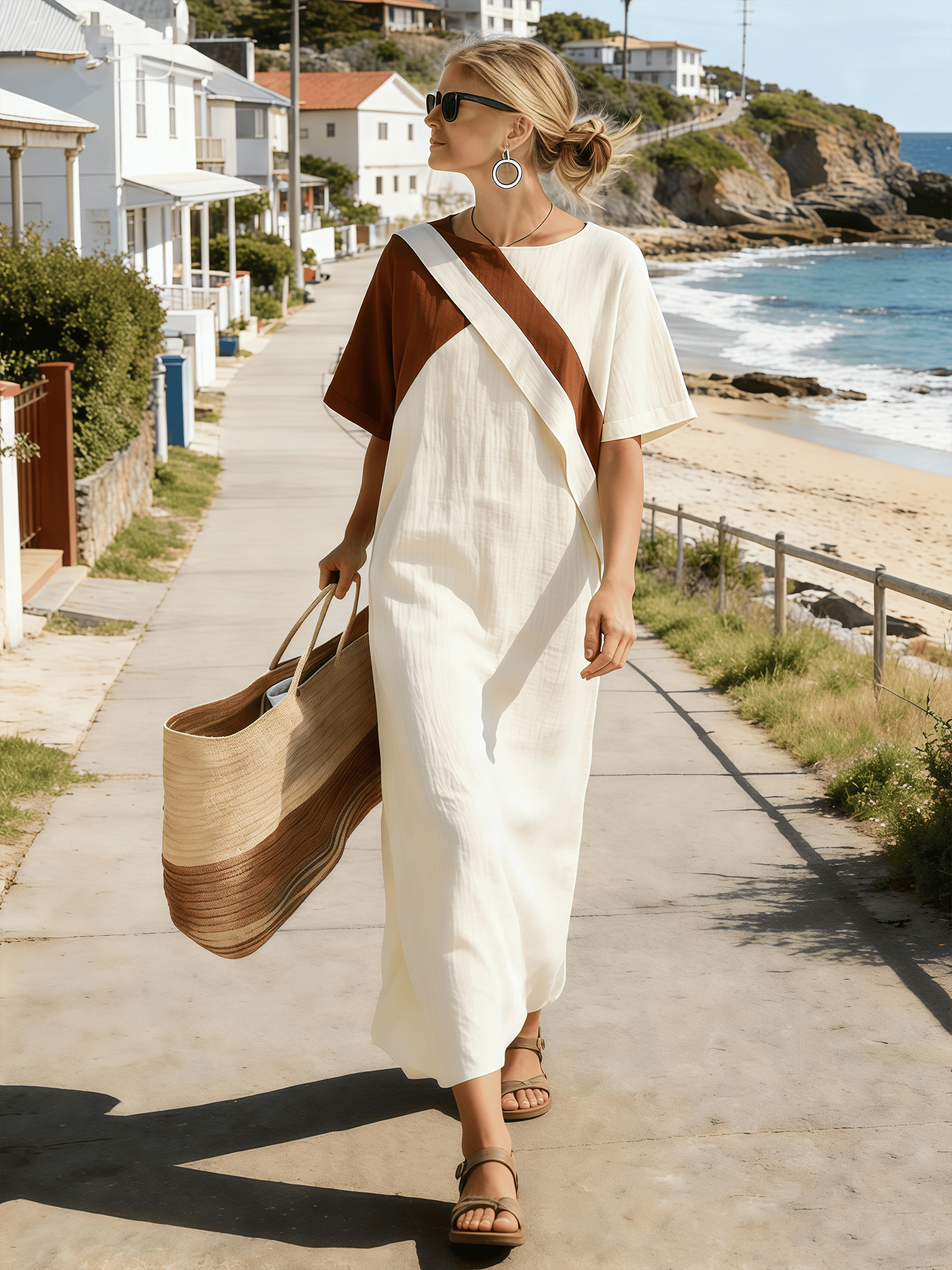 Women's Short-Sleeved Casual Round-Neck Dress