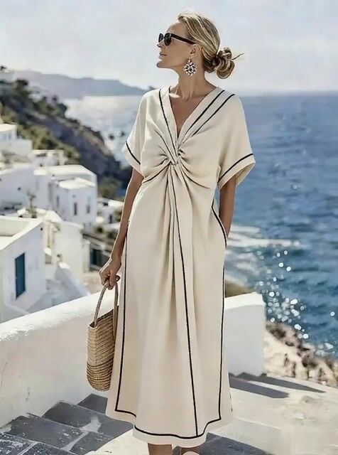Women'S Casual Color-Block Striped Dress