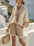Women'S Loose Striped Scarf Holiday Shorts Set
