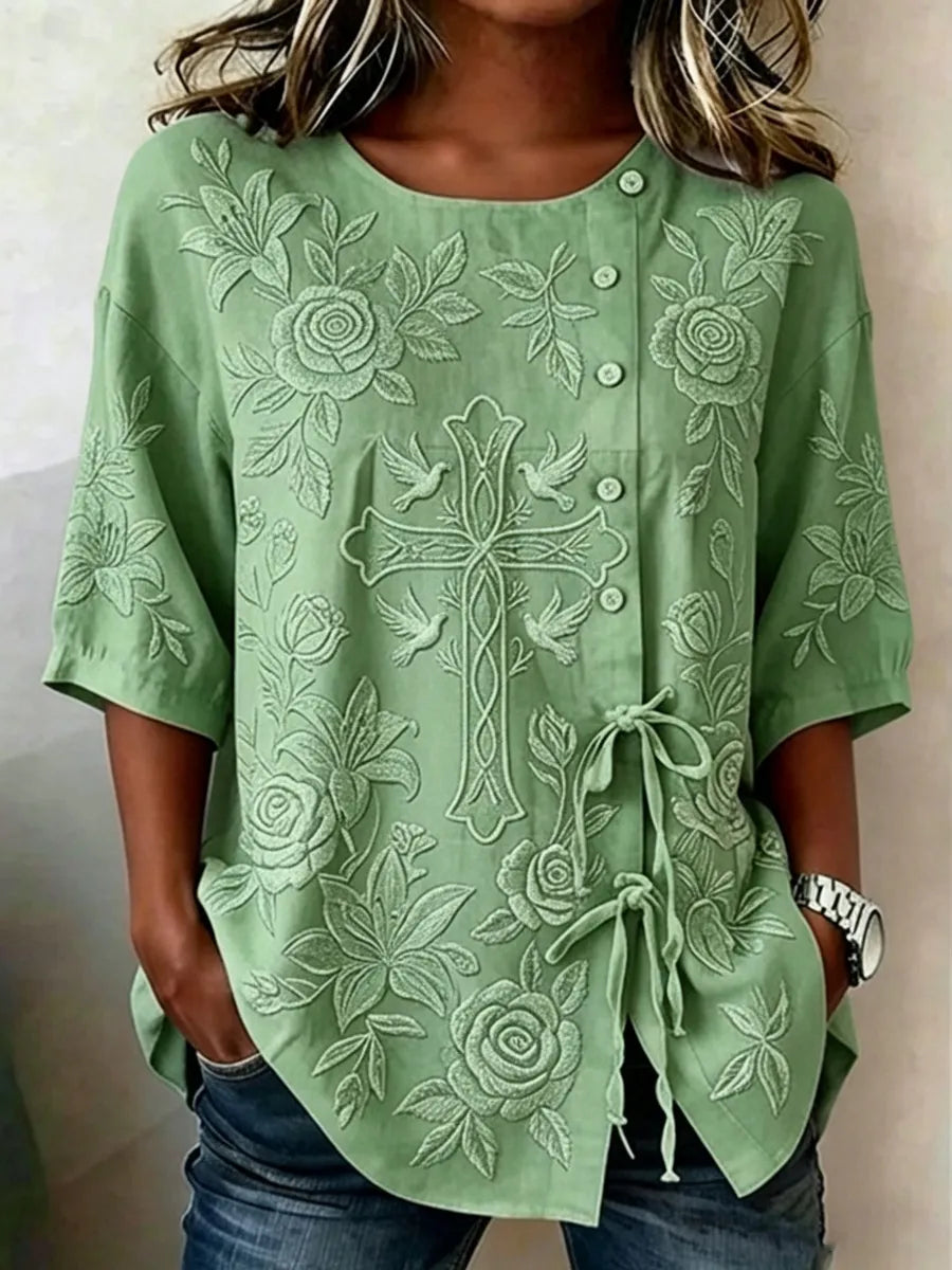 Faith Floral Art Women's Linen Shirt