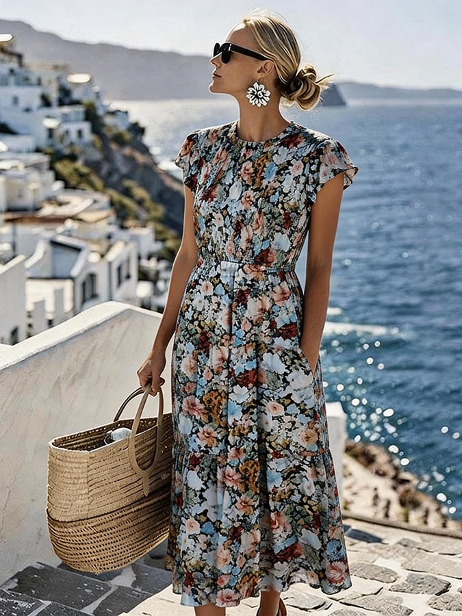 Women's Casual Round Neck Printed Vacation Dress