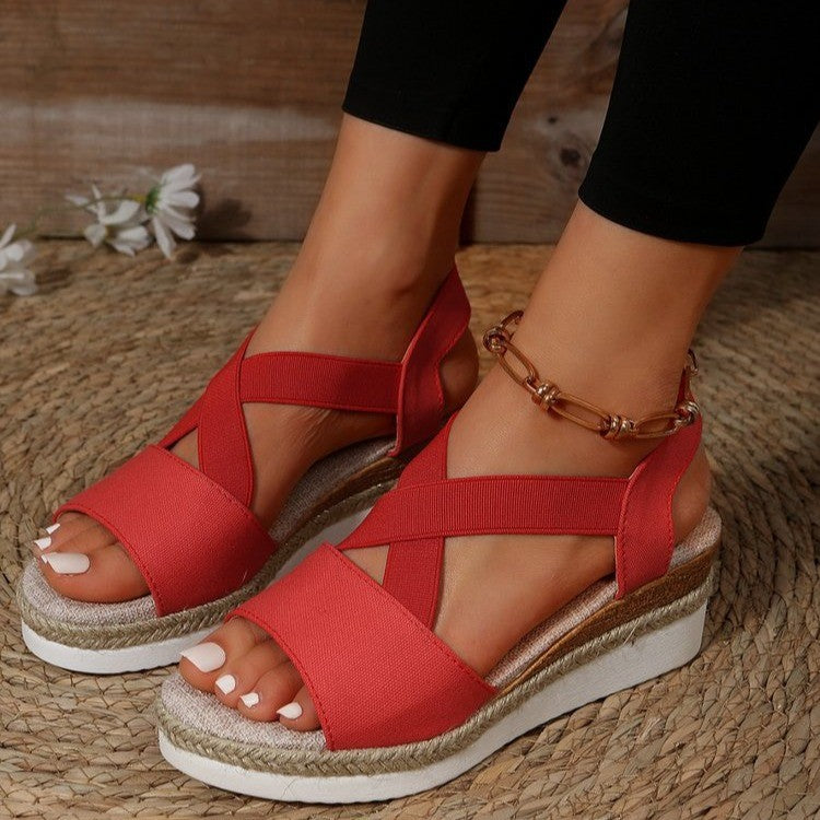 Flat-bottomed wedge heel fish mouth casual women's sandals