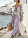 Women'S Loose Casual Striped One-Shoulder Irregular Top And Pants Set