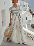 Women'S Loose Striped Resort Pants Set