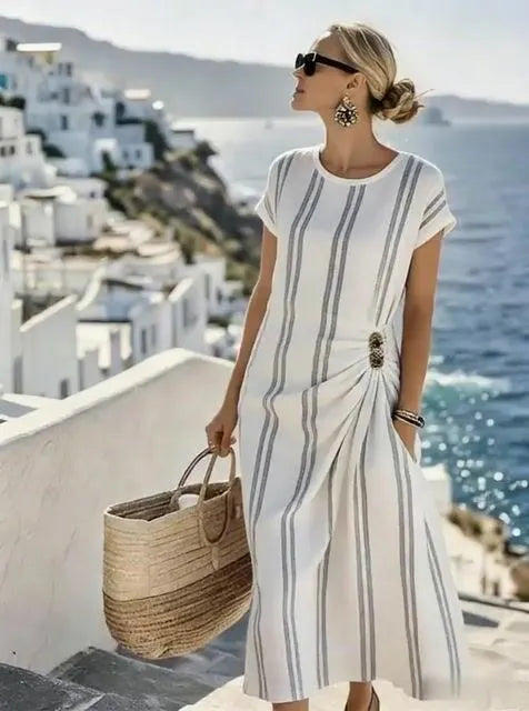Women'S Casual Color-Block Striped Dress