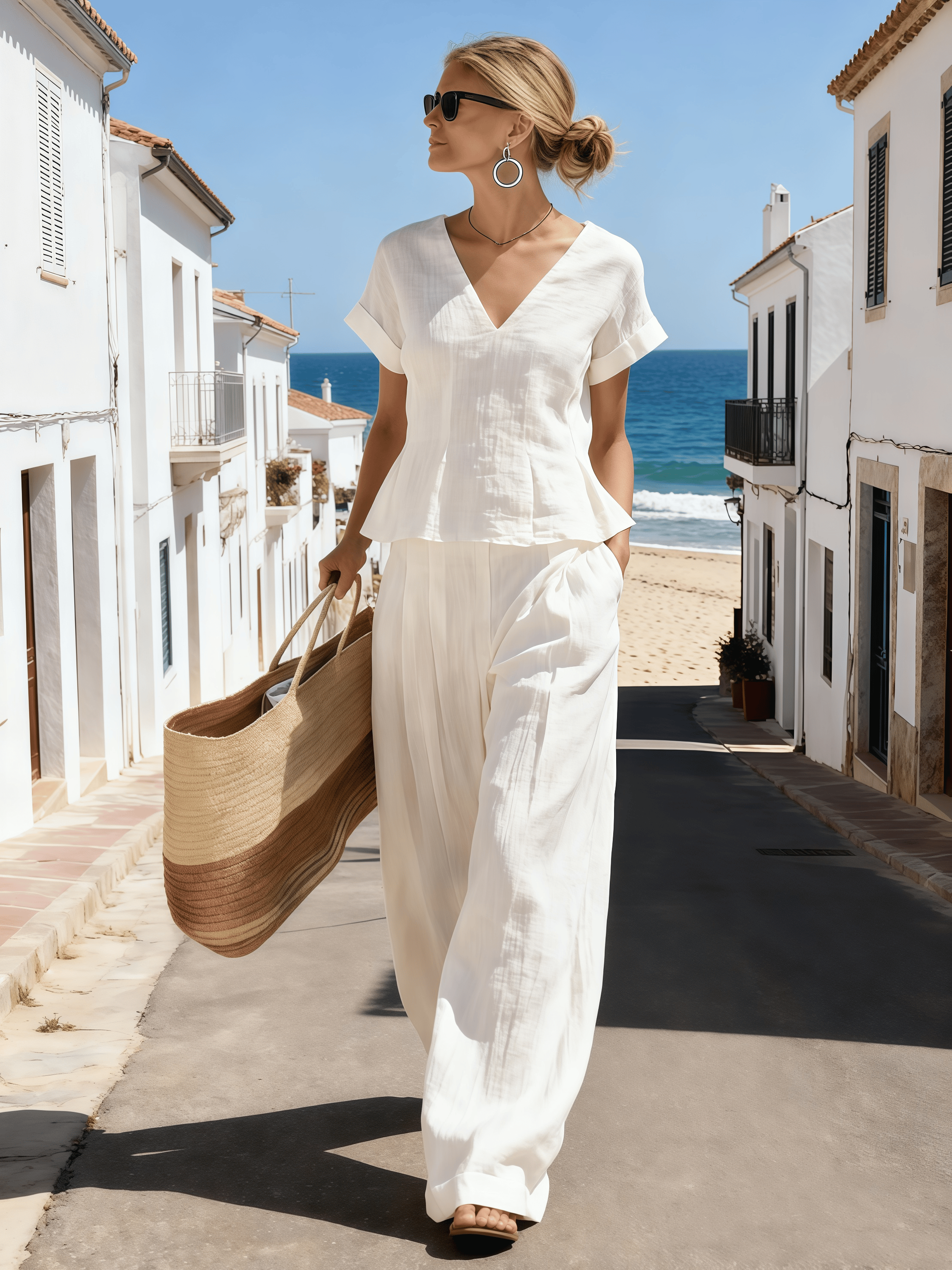 Women's V-Neck Short-Sleeved Suit