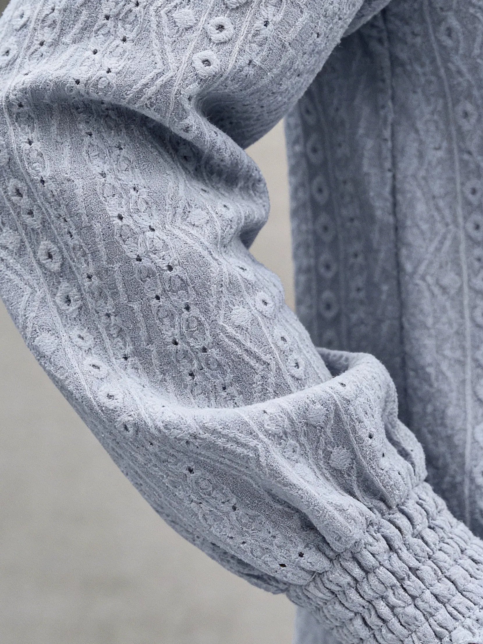 Textured Fabric Jacquard Crew Neck Long Sleeve Top T-Shirt