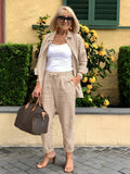 Long Sleeve Button Shirt &Minimalist Solid Two-piece Set