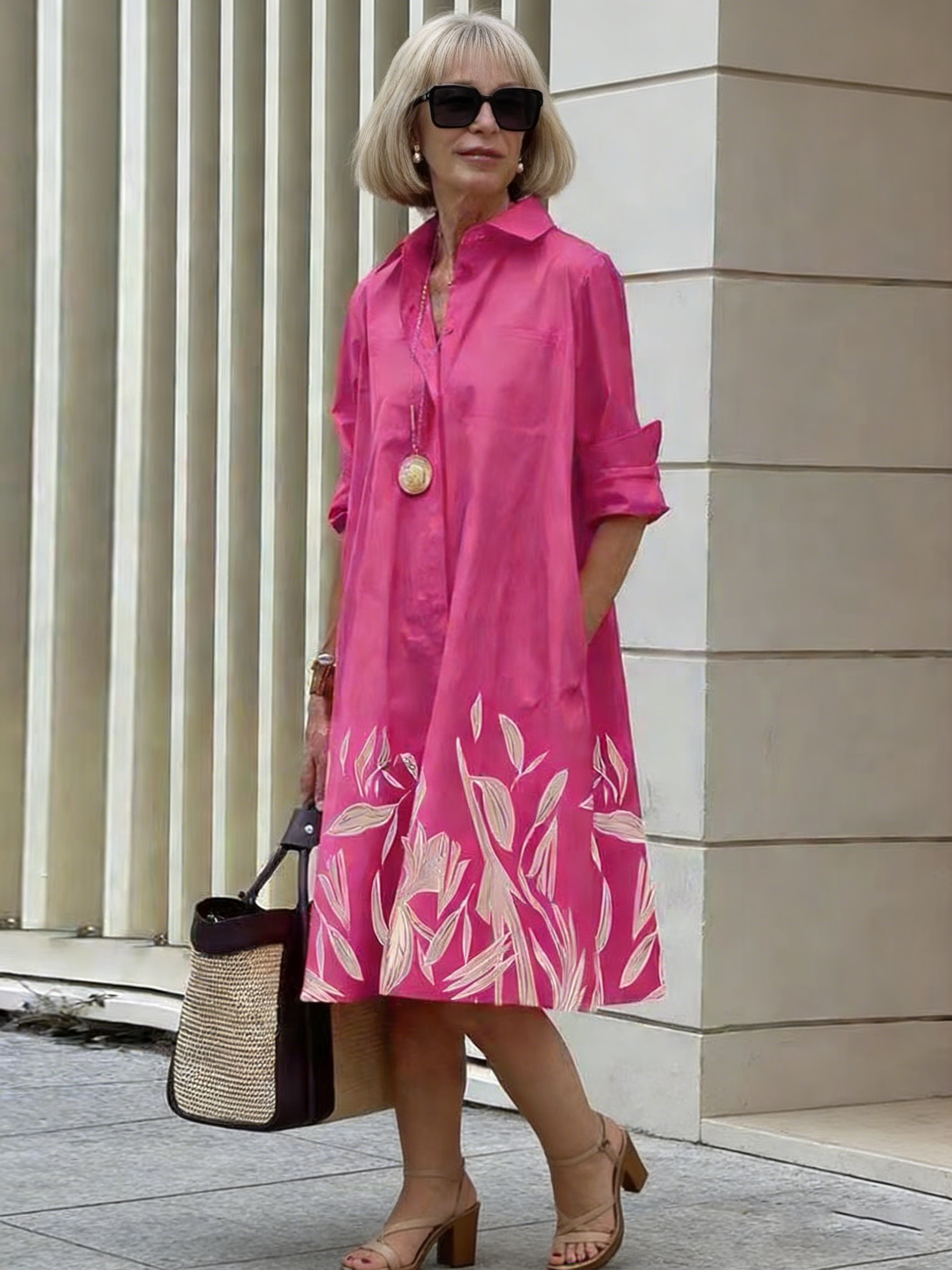Holiday Bohemian Maxi DressDot Printed Mid-Length Long Sleeve Shirt Dress for Women