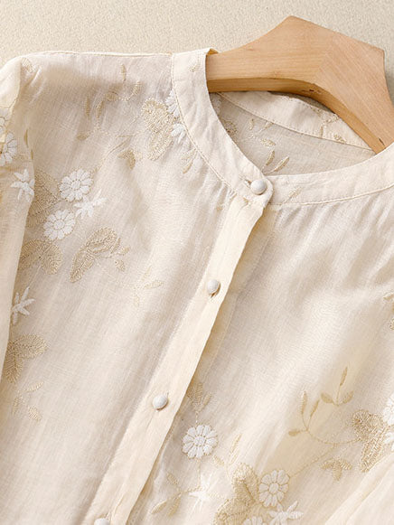 Shirt Yarn Picking Embroidery Shirt Temperament Splicing Organza Top