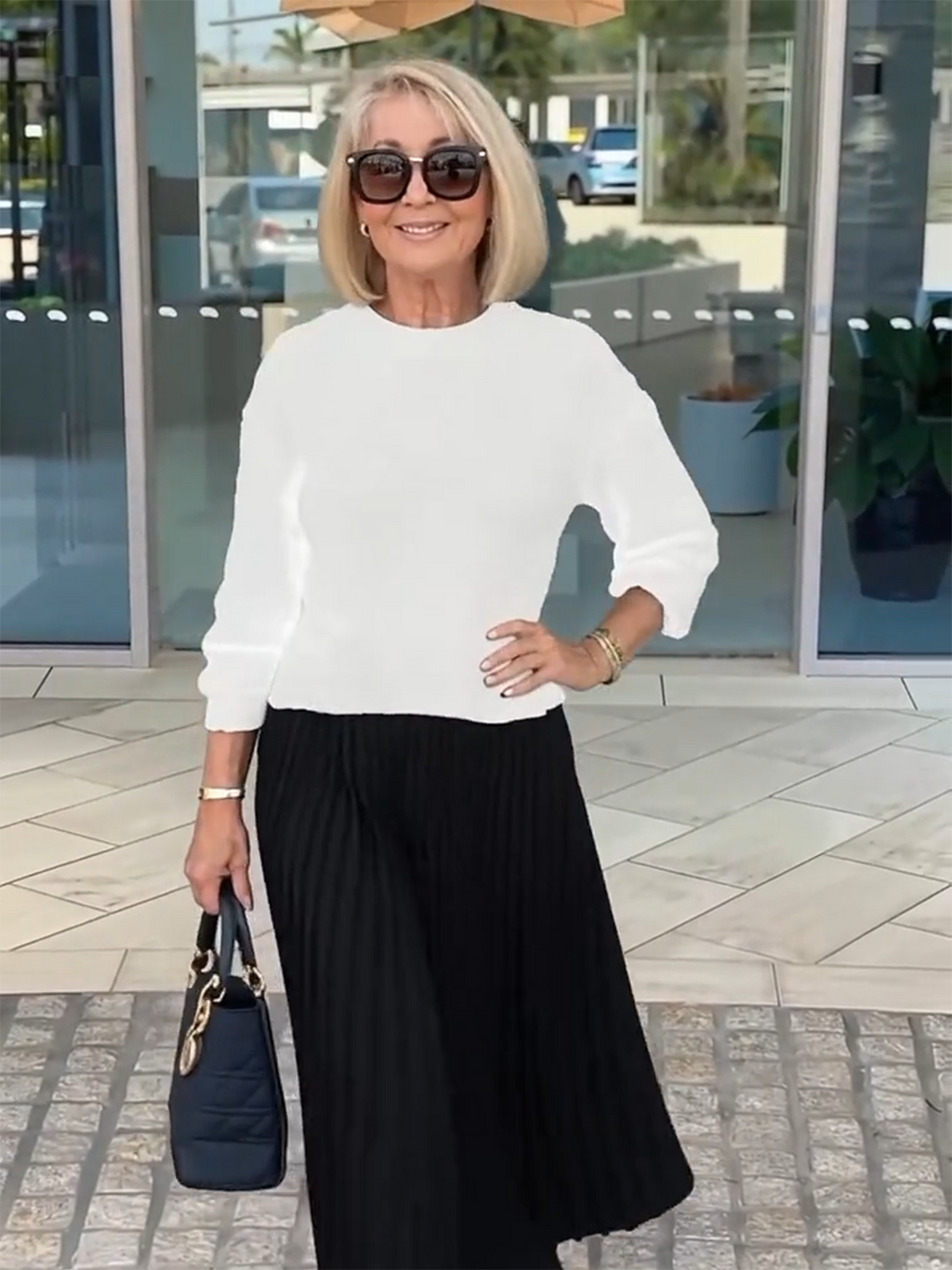 Knitted Long-sleeved Splicing Pleated Dress