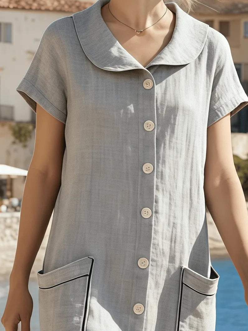 Women's Short-Sleeved Collared Casual Dress