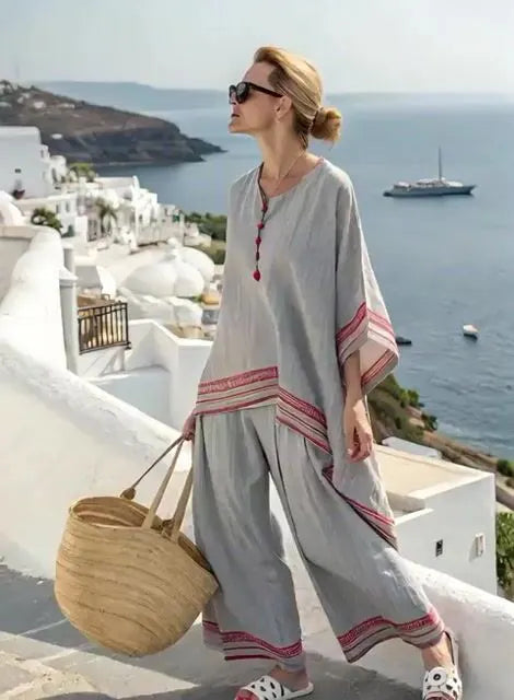 Women'S Loose Contrast Striped Pants Set