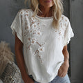 Women's Vintage Floral Art Short Sleeve Casual Linen T-shirt