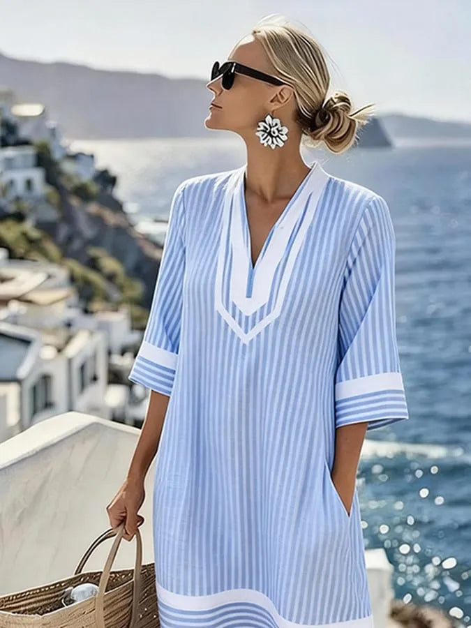 Women's Casual V-neck Striped Resort Dress