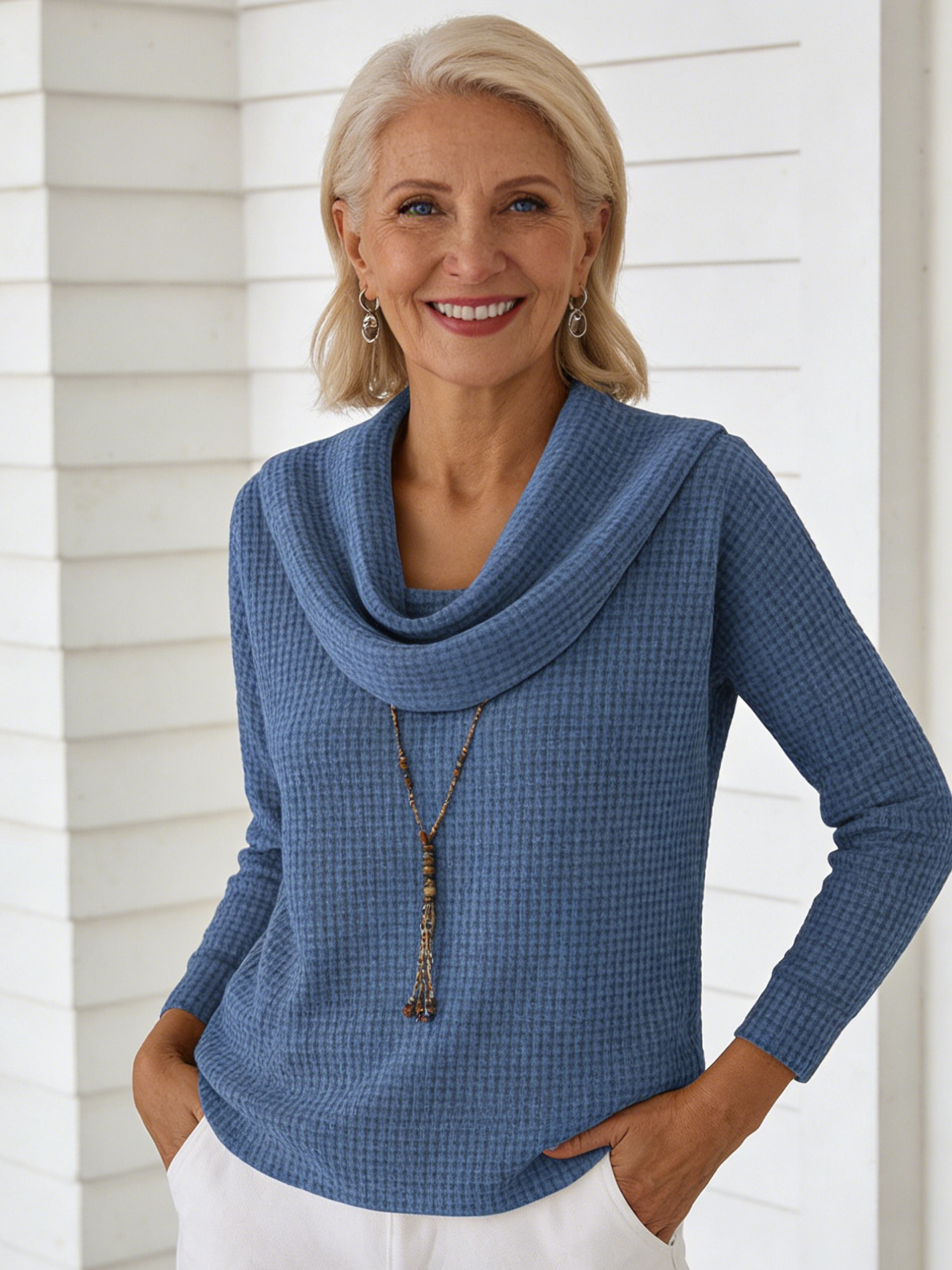 Casual Loose Fashion Solid Color Waffle Long Sleeve Pullover