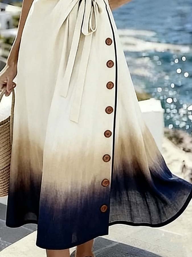 Women'S Casual Color-Block Striped Dress