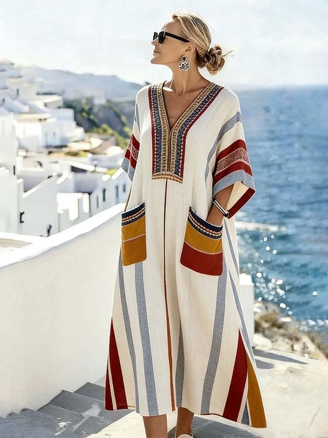 Women'S Casual Color-Block Striped Dress