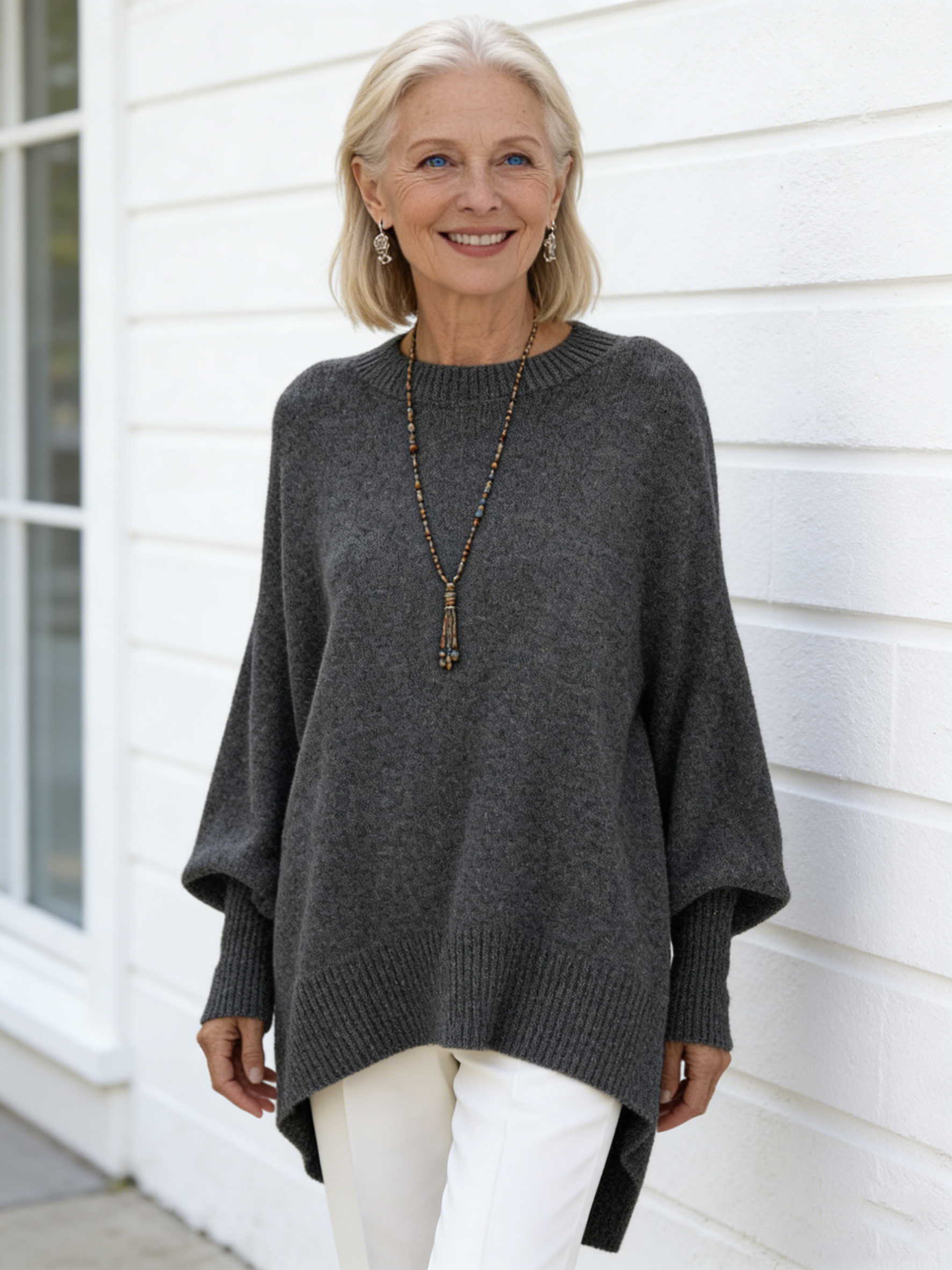 Crew Neck Pullover Knitted Sweater Women's Loose Lazy Style Solid Color Women's Sweater