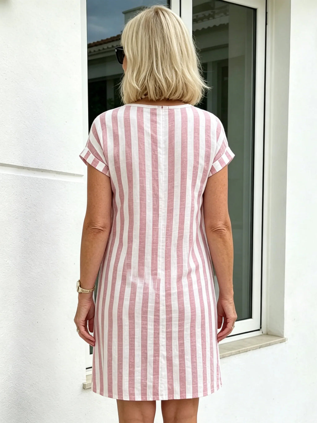 Breathable Cotton Dress Loose Casual Striped Shirt Dress
