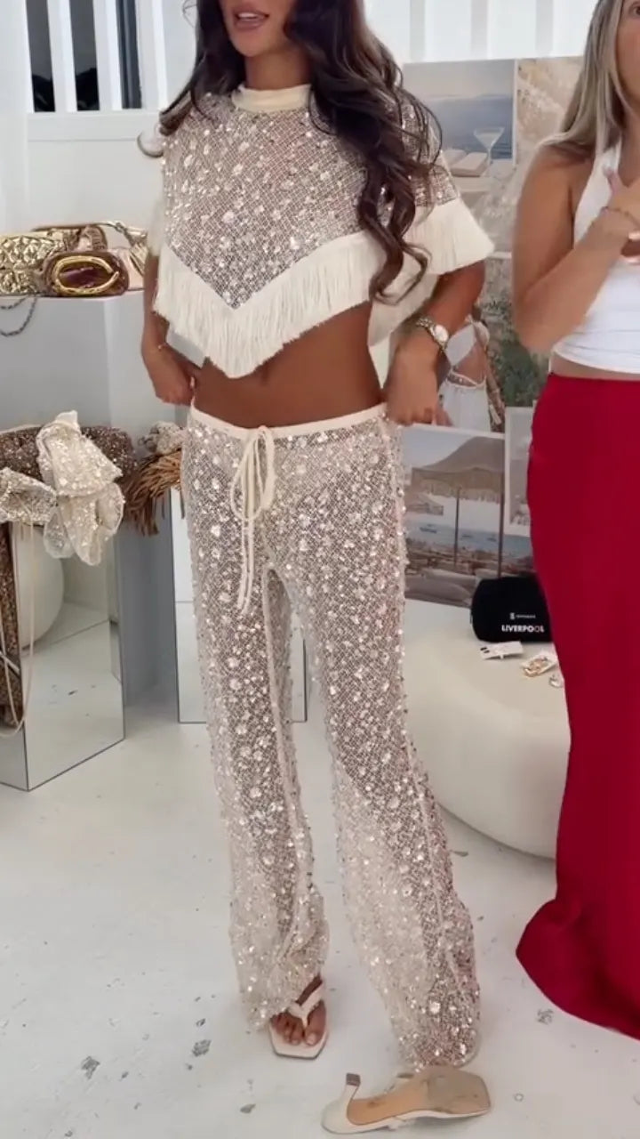 Sequin Fringe Mesh Two‐Piece Set