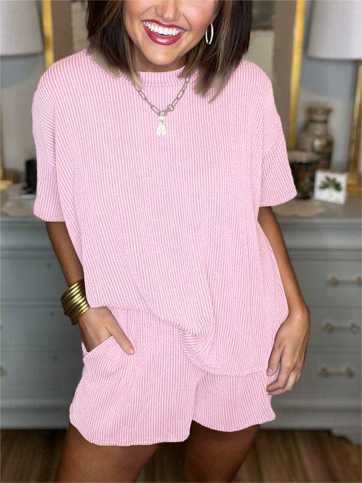 Women's Summer Ribbed Top and Short Set