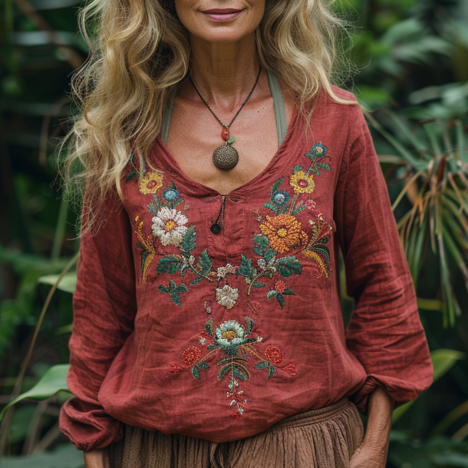 Vacation Ethnic Print Long Sleeve Shirt