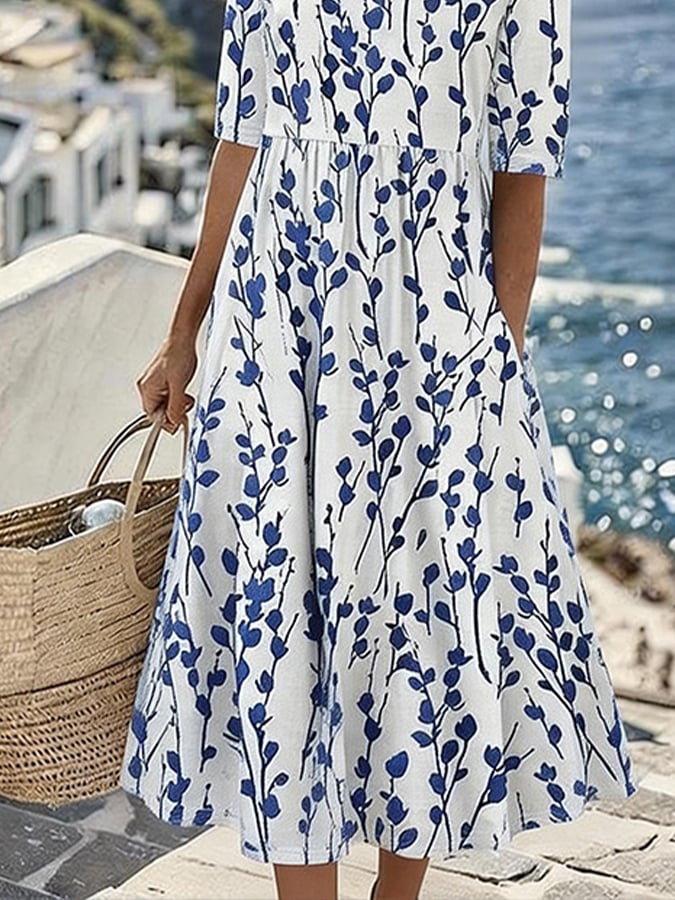 Women'S Vacation Round Neck Short Sleeve Printed Dress