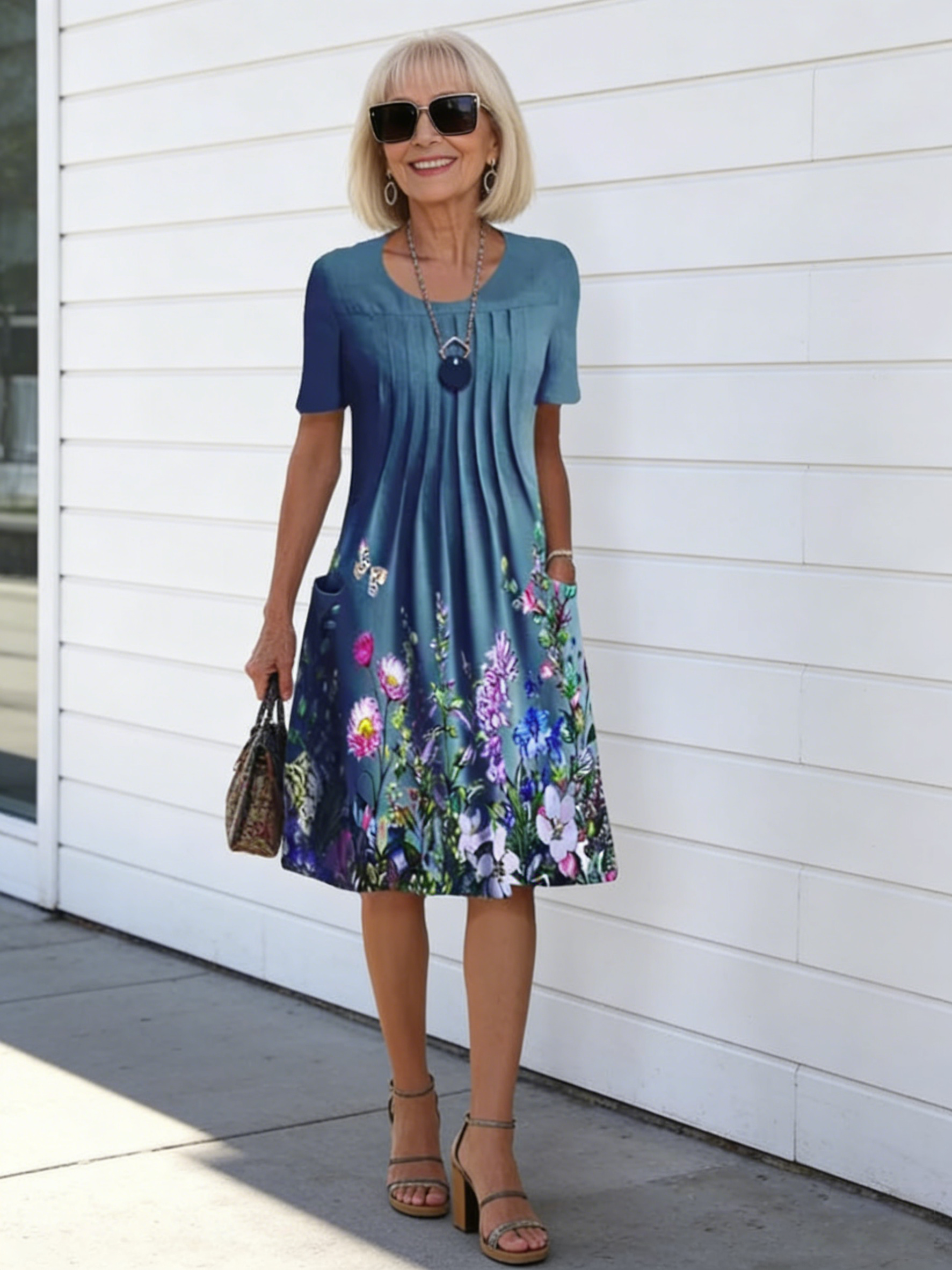 Colorful Sweet Floral round Neck Dress