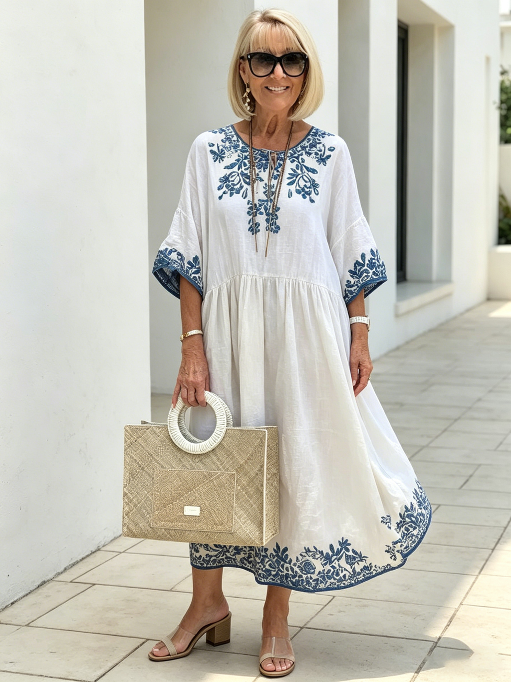Loose Fashion Temperament High-end Crew Neck Print Dress