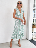 Vacation Casual Fungus Edge Flower Waist Long Dress Vacation Dress Women's Clothing