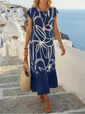 Women'S Casual Round-Neck Printed Vacation Dress