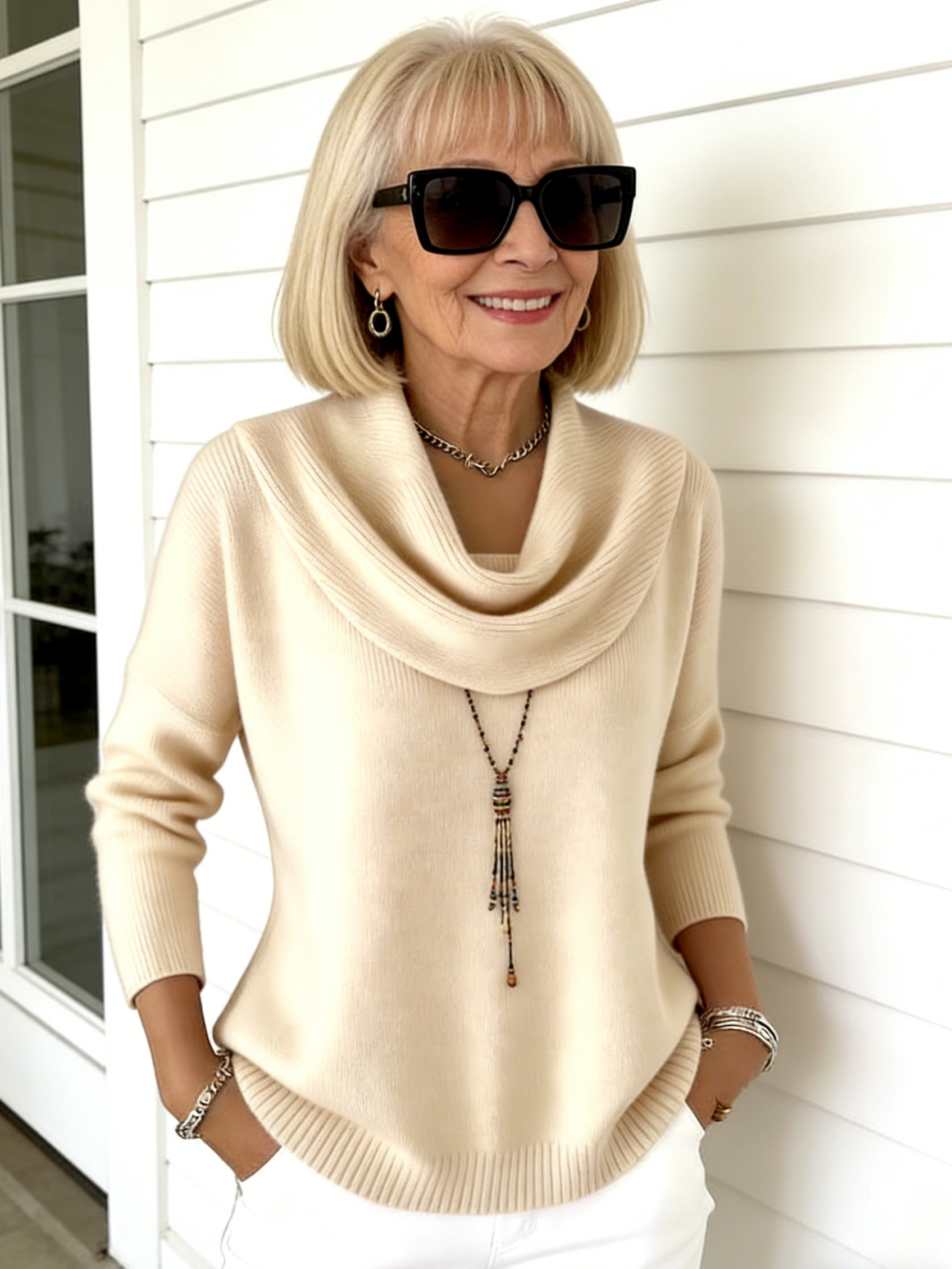 Winter Knitted Sweater Solid Color Long-sleeved Top Sweater Women