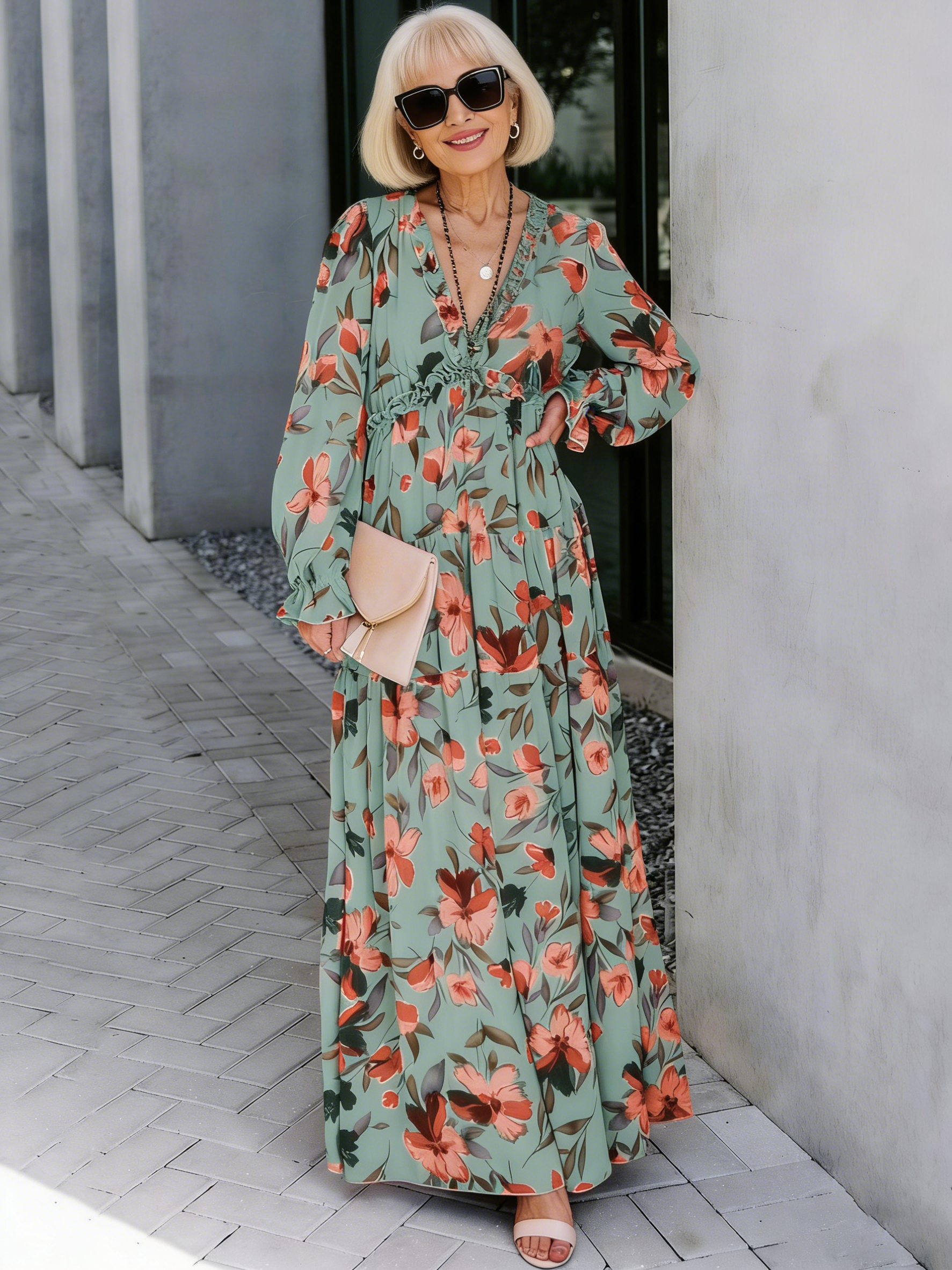 Long Sleeve Women's Fashion Printing Fairy Long Temperament Evening Dress Dress