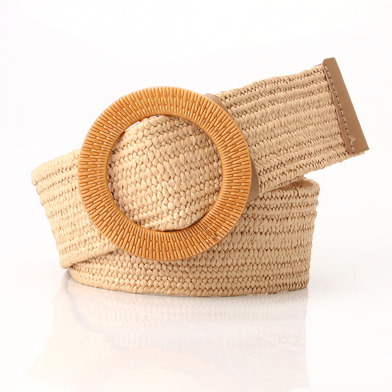 Woven Belt Wide Straw Waist Seal