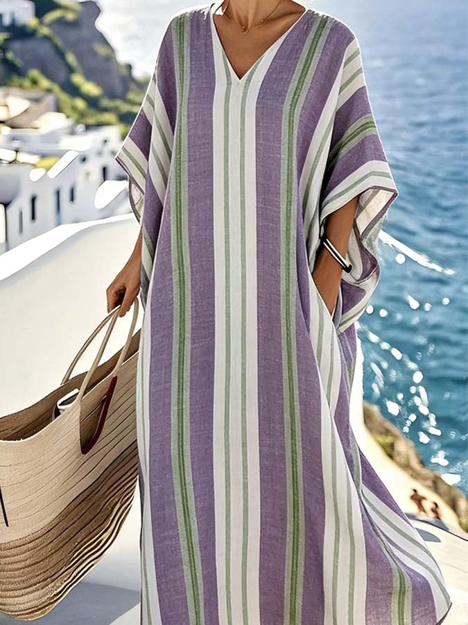 Women'S Casual Color-Block Striped Dress