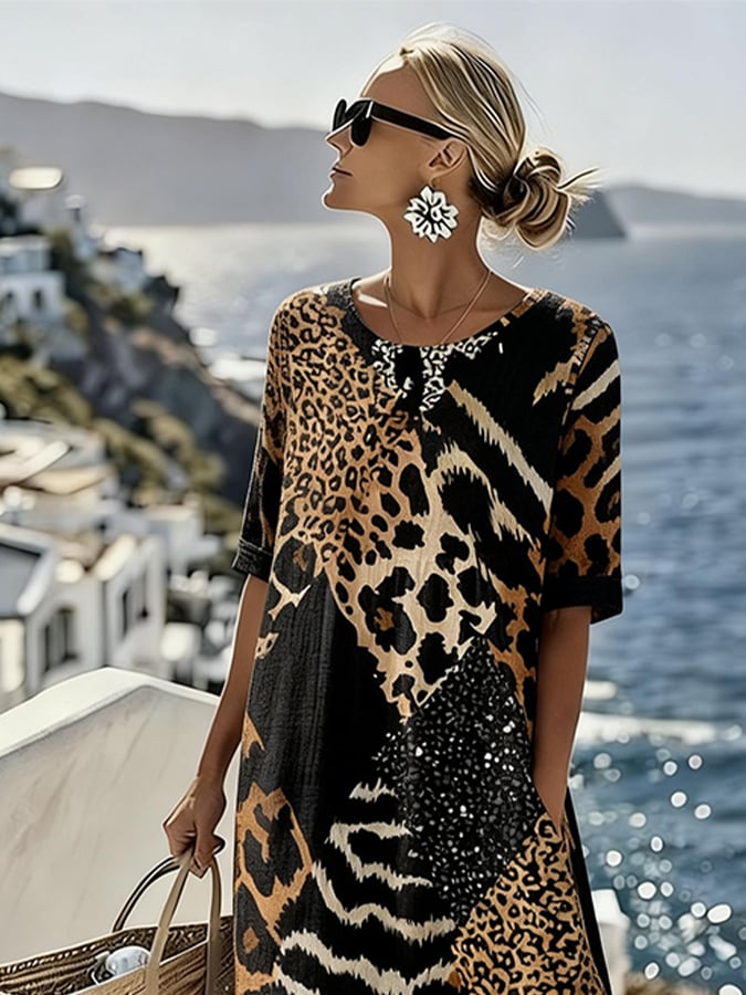 Women'S Casual Round Neck Loose Printed Vacation Dress