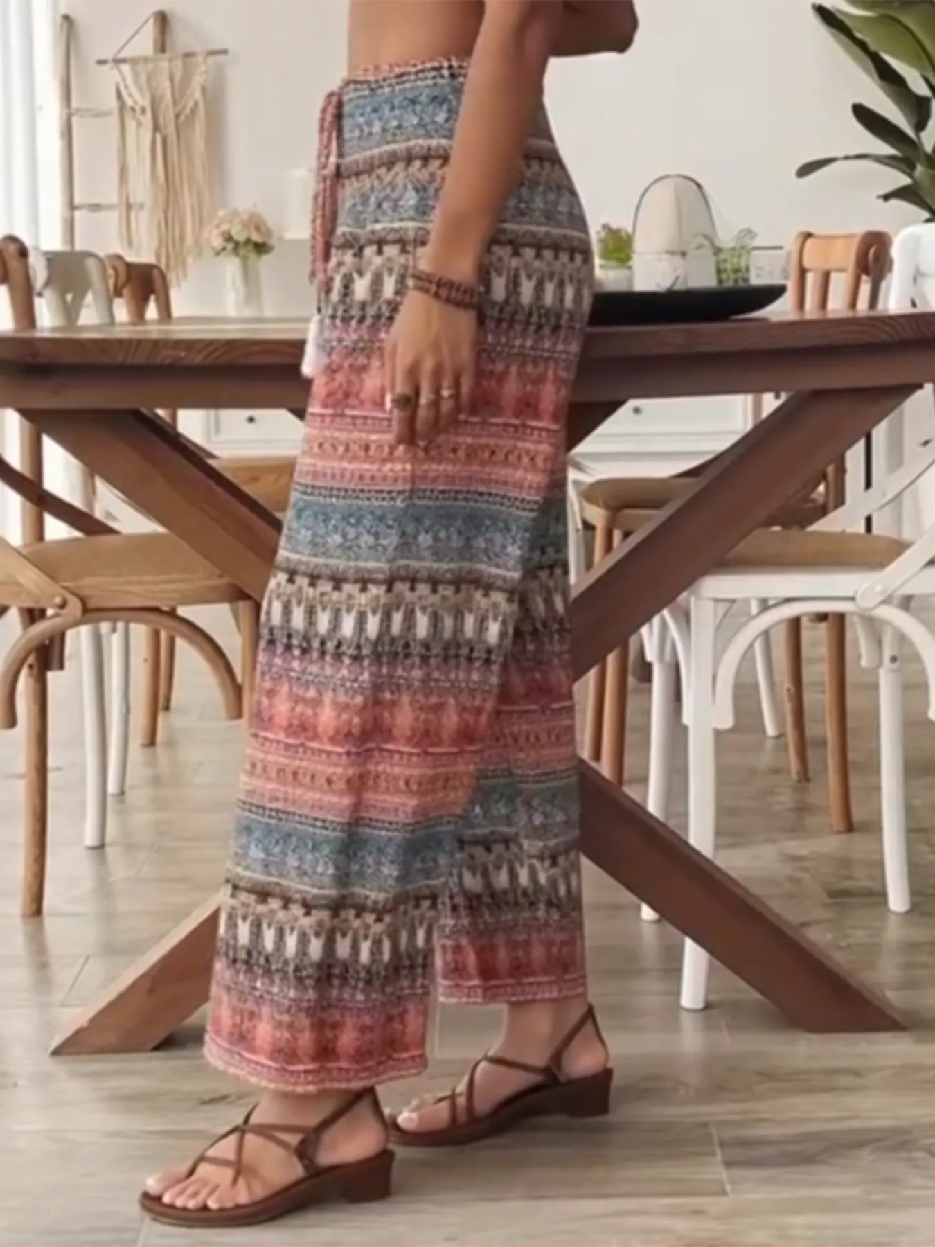 Bohemian Print Women's Casual High-waisted Elastic Trousers