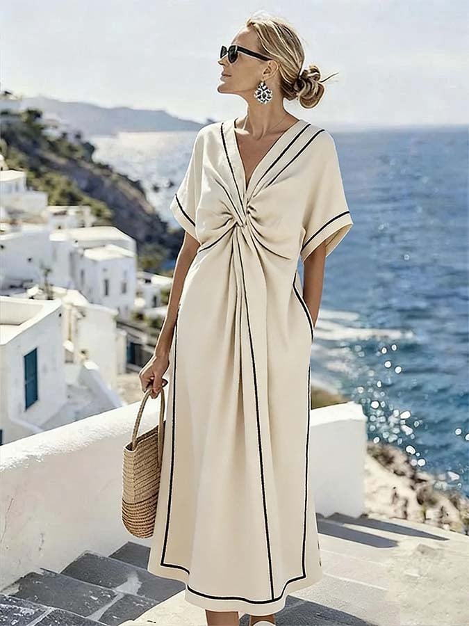 Women'S Casual Color-Block Striped Dress