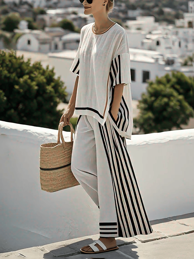 Women'S Loose Striped Pants Suit