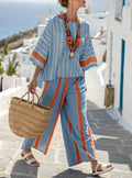 Women'S Loose Slit Contrast Striped Pants Set