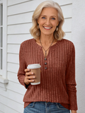 Button-knitted Autumn and Winter Casual V-neck Long-sleeved Pit Strip Sweater