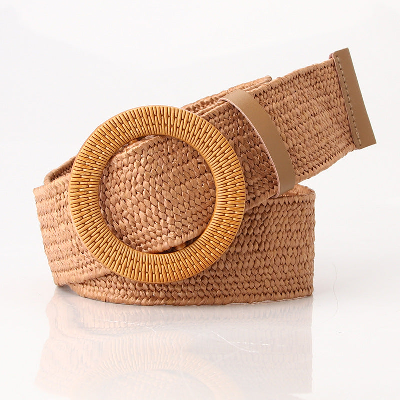 Woven Belt Wide Straw Waist Seal