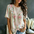 Women's Vintage Floral Vine Art Embroidery Patchwork Cotton Linen Top