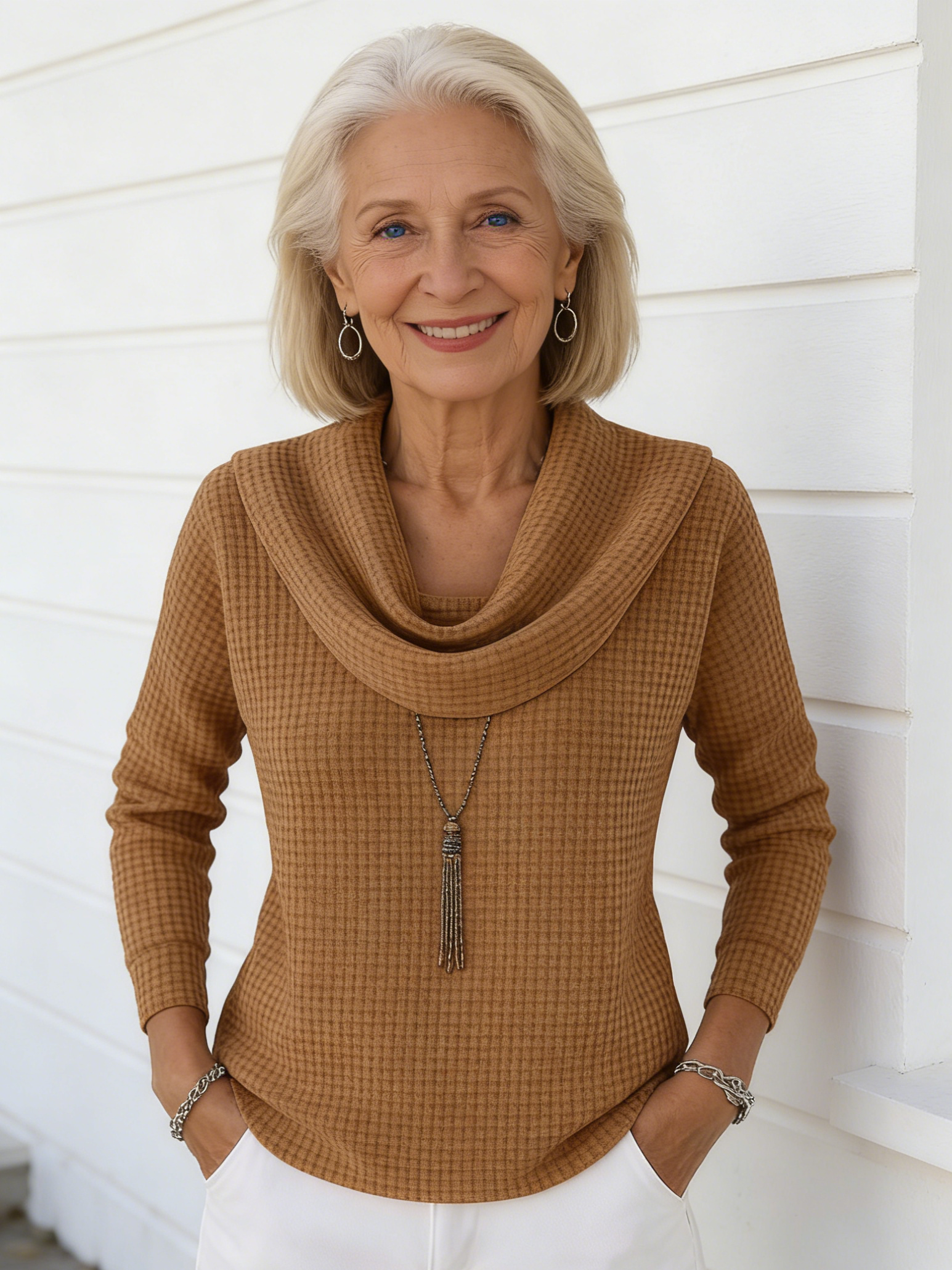 Casual Loose Fashion Solid Color Waffle Long Sleeve Pullover