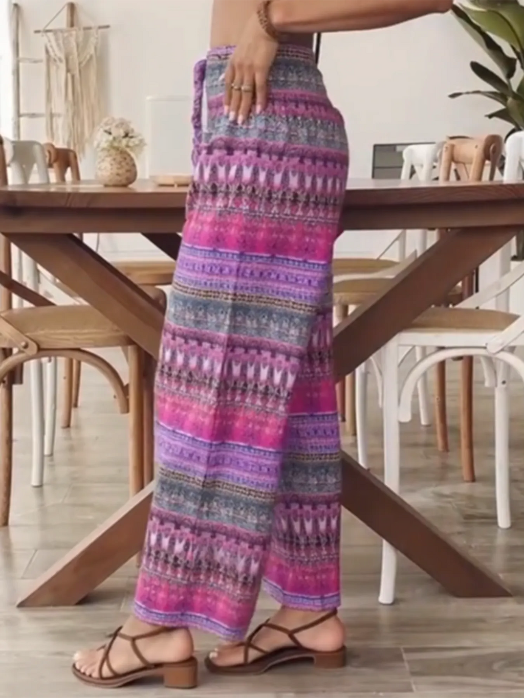 Bohemian Print Women's Casual High-waisted Elastic Trousers