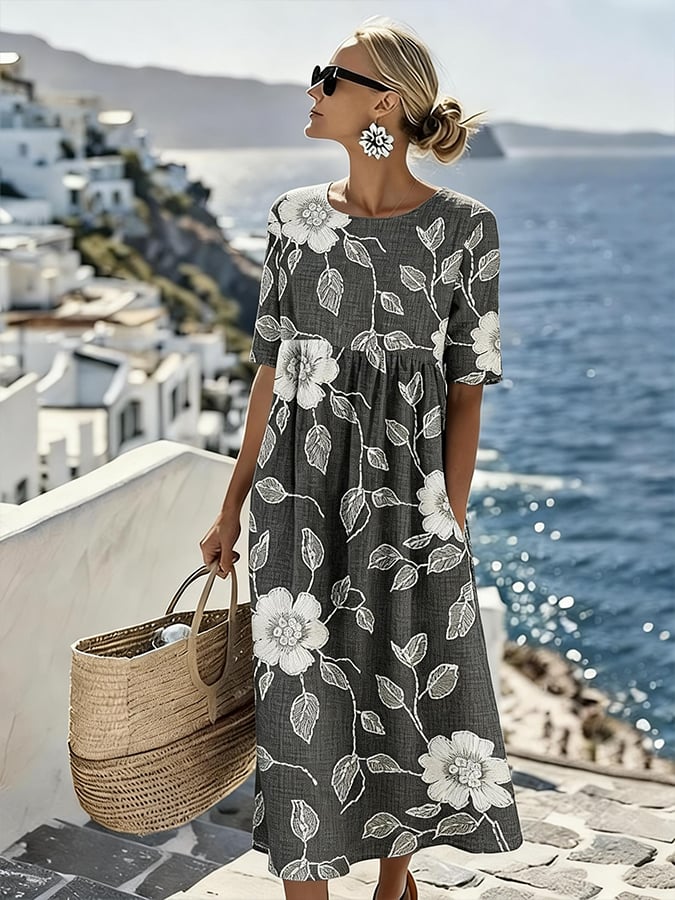Women'S Vacation Round Neck Short Sleeve Printed Dress