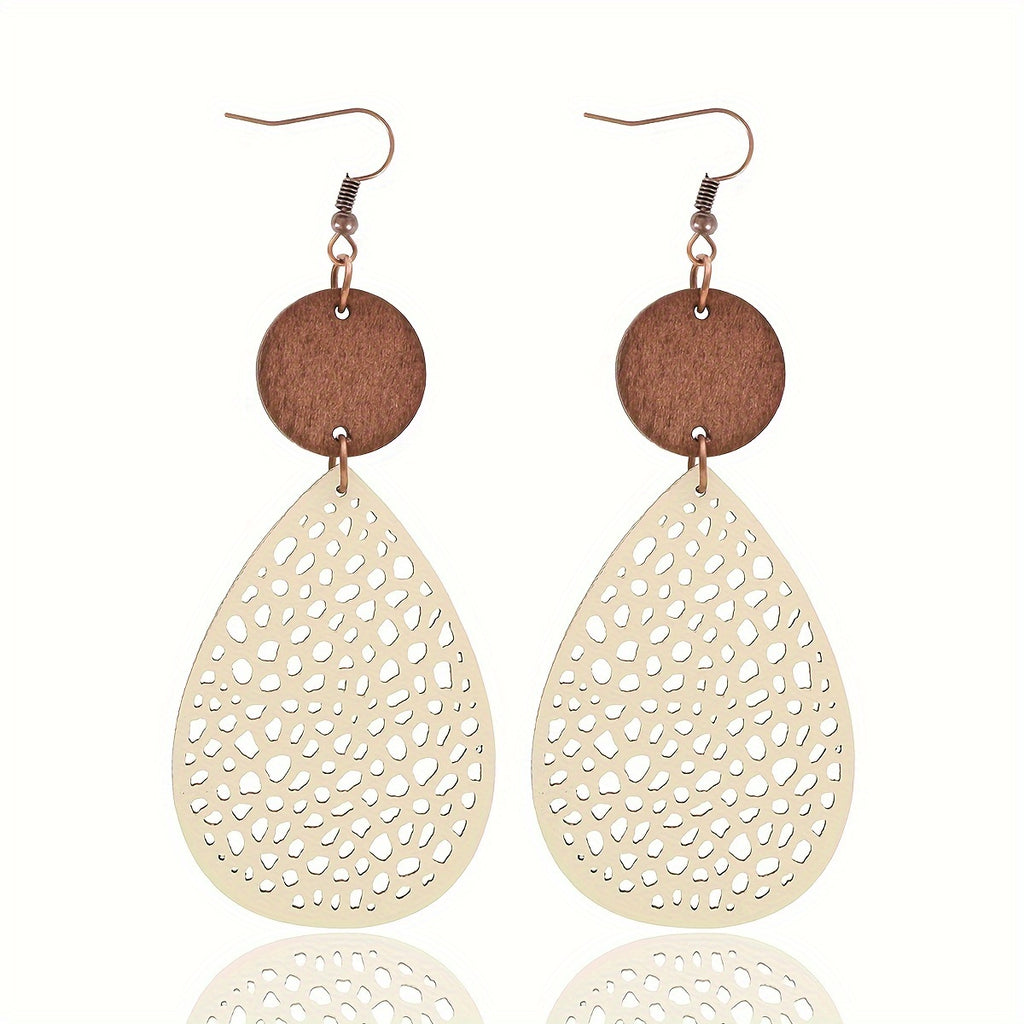 Boho Style Dangle Earrings Hollow Waterdrop Design Match Daily Outfits Party Accessories Gift For Family/ Friends/ Lover