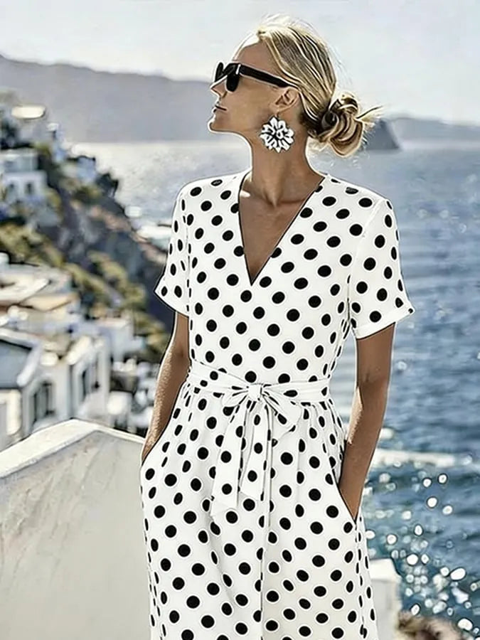 Women's Casual V-neck Polka Dot Print Vacation Dress